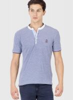 Mufti Blue Solid Henley T-Shirts
