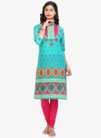 Mytri Aqua Blue Printed Kurta