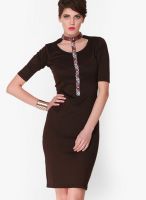 NINETEEN Brown Colored Solid Bodycon Dress