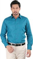 Oxemberg Men's Checkered Formal Blue Shirt