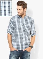 Peter England Blue Checks Regular Fit Casual Shirt