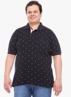 Pluss Navy Blue Printed Polo TShirt