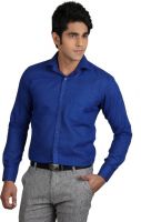 Qpark Men's Solid Formal Linen Blue Shirt