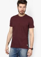 RVLT Maroon Round Neck T-Shirt With Ribbon Along Side Seam