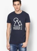 RVLT Navy Blue Round Neck T-Shirt With Print