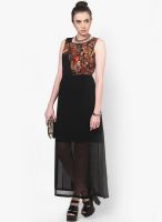 Raindrops Black Colored Printed Maxi Dress