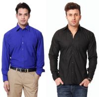 Rv Collection Men's Solid Formal Blue Shirt(Pack of 2)