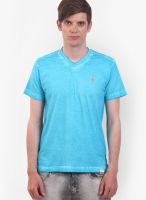 Smokestack Aqua Blue Solid V Neck T-Shirts