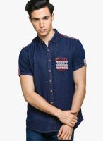 Teemper Solid Navy Blue Casual Shirt