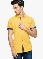 Teemper Solid Yellow Casual Shirt