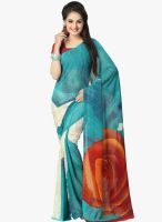 Vaamsi Aqua Blue Printed Saree