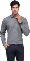 Vicbono Men's Striped Formal Black Shirt