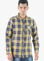 Vintage Navy Blue Check Slim Fit Casual Shirt