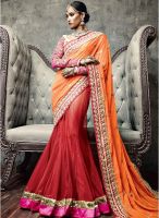 Vishal Orange Embroidered Saree