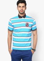 Wilkins & Tuscany Aqua Blue Striped Polo T-Shirts