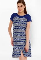 109F Blue Colored Printed Shift Dress
