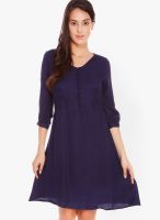109F Navy Blue Colored Solid Shift Dress