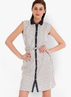 109F White Colored Striped Shift Dress