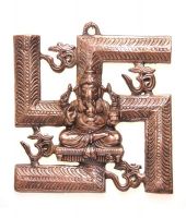 Advitiya Black Metal Swastik Om Appu Ganesha Wall Plate