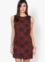 Calgari Red Colored Embroidered Shift Dress