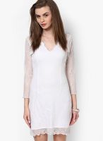 Calgari White Colored Embroidered Shift Dress