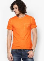 Camino Orange Solid Round Neck T-Shirts