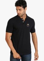 Campus Sutra Black Solid Polo T-Shirts