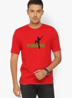 Campus Sutra Red Graphic Round Neck T-Shirts