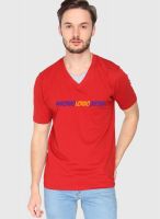 Campus Sutra Red Solid V Neck T-Shirts