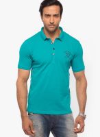 Cult Fiction Blue Solid Polo T-Shirts