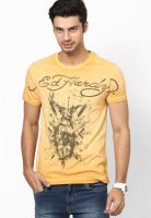 Ed Hardy Mustard Yellow Round Neck T-Shirts