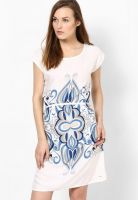 Elle White Colored Printed Shift Dress