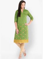 Folklore Green Embroidered Kurtas