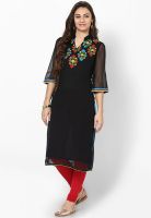 G Black Embroidered Kurta