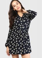 Ginger By Lifestyle Navy Blue Colored Printed Shift Dress