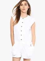 Ginger By Lifestyle White Solid Jumpsuit With Fabric Belt