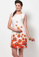 Gipsy Off White Colored Printed Shift Dress