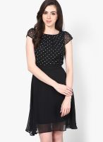 Harpa Black Colored Printed Skater Dress