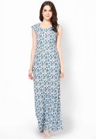 Harpa Blue Colored Printed Maxi Dress