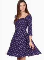 I Know Navy Blue Colored Printed Shift Dress