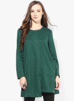 JC Collection Green Colored Solid Shift Dress