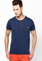 Jack & Jones Blue Henley Neck T Shirt