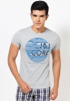 Jack & Jones Grey Printed Round Neck T-Shirts