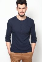 Jack & Jones Navy Blue Henley T Shirts