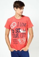 Jack & Jones Peach Solid Round Neck T-Shirts