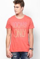 Jack & Jones Pink Printed Round Neck T-Shirts