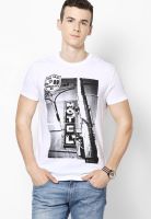 Lee White Printed Round Neck T-Shirts