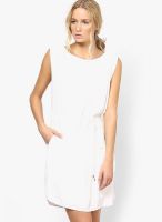 MANGO-Outlet Off White Colored Solid Shift Dress