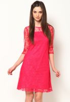 MIAMINX Fuchsia Lace Party Dress With 3/4Th Sleeve