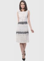 Meira Off White Colored Printed Shift Dress